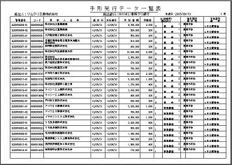 【手形発行システムの管理帳票例(手形発行データ一覧表)】